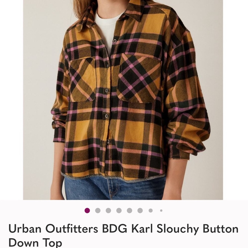 Urban Outfitters Plaid Button Down Shirt - Yellow and Pink